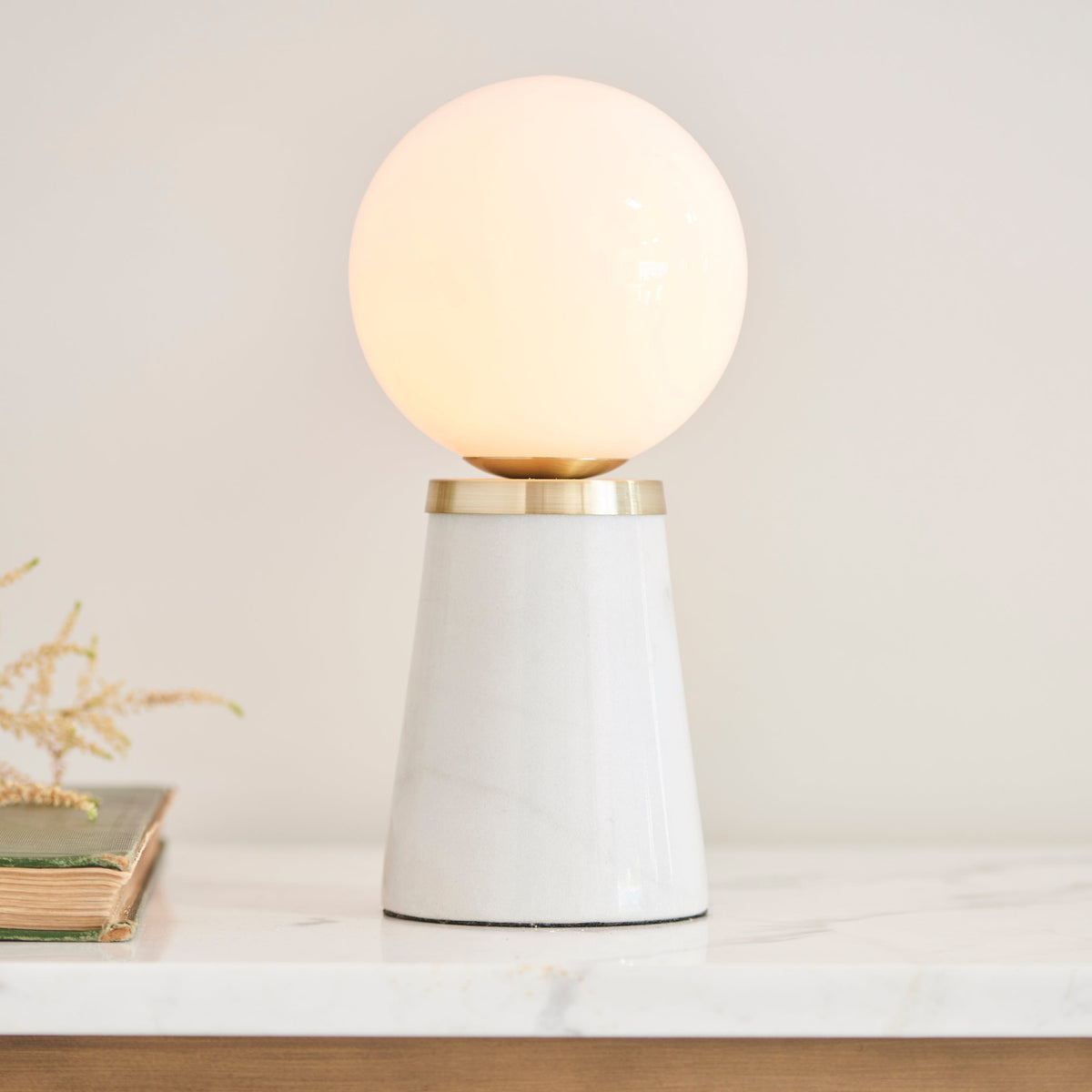 Otto Marble Table Lamp, White/Brass