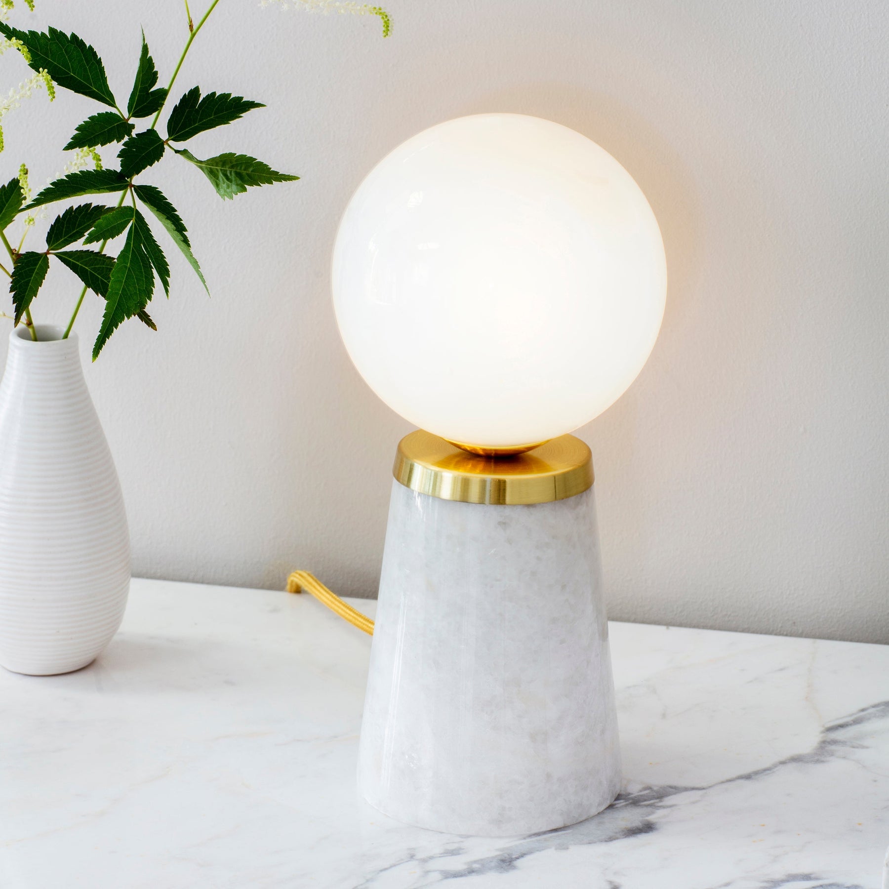 Otto Marble Table Lamp, White/Brass