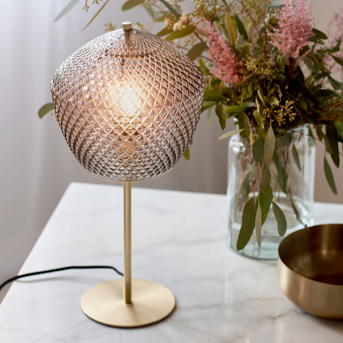 Orbiform Table Lamp, Brass/Smoked